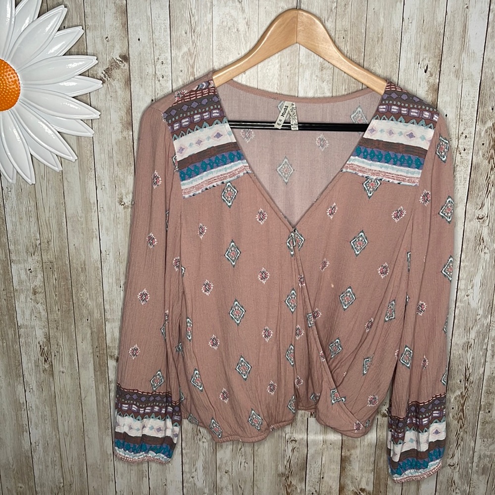 Boho/Aztec Wrap Blouse, Junior Size Medium